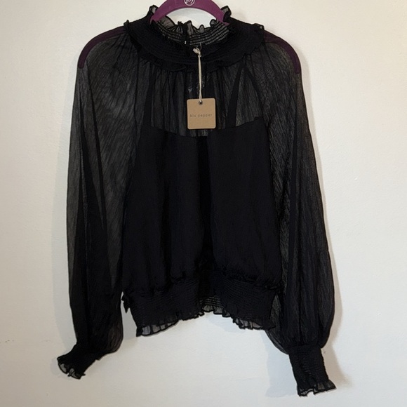 🌹NWT:BLU PEPPER SHEER HIGH NECK BLOUSE - Picture 2 of 11